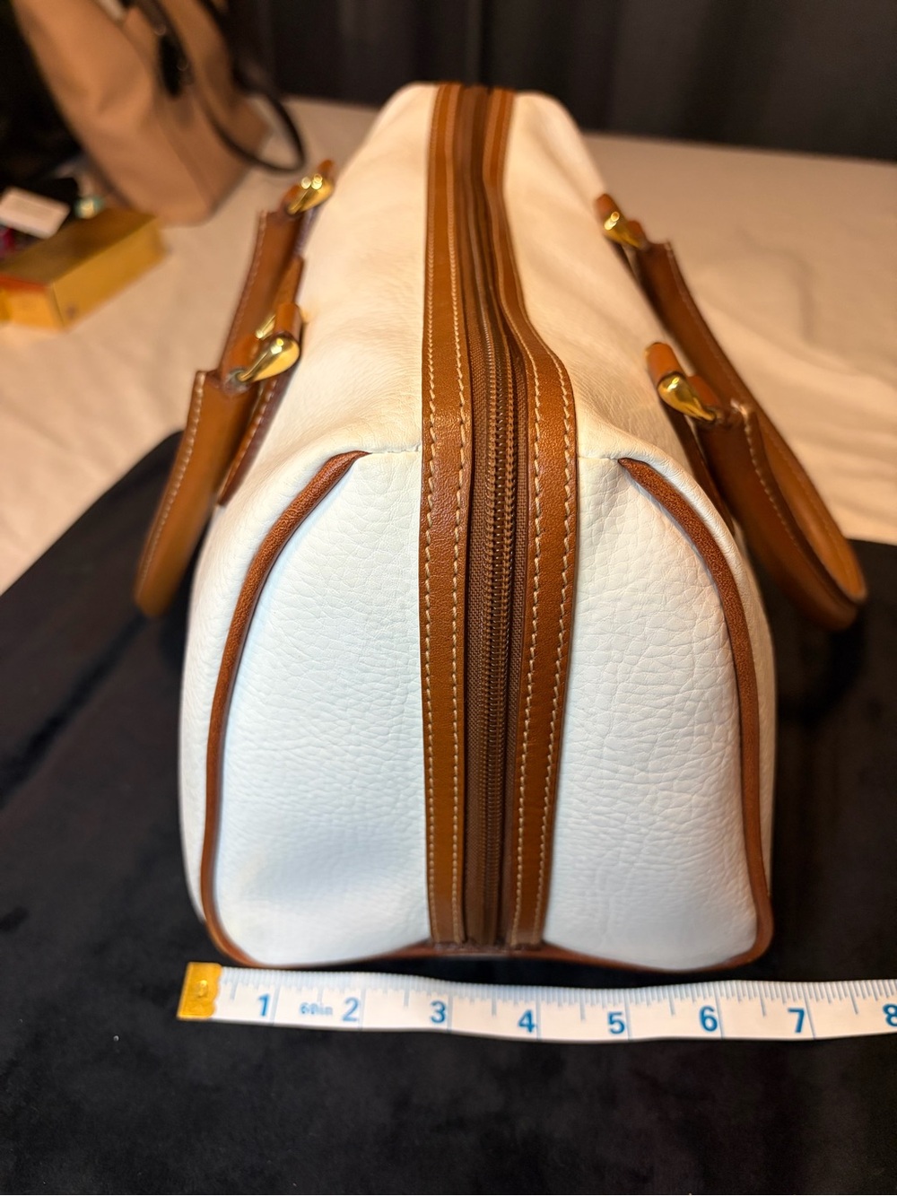 Vintage Courser Classic Two-Tone White and Brown Leather Satchel - Picture 9 of 9
